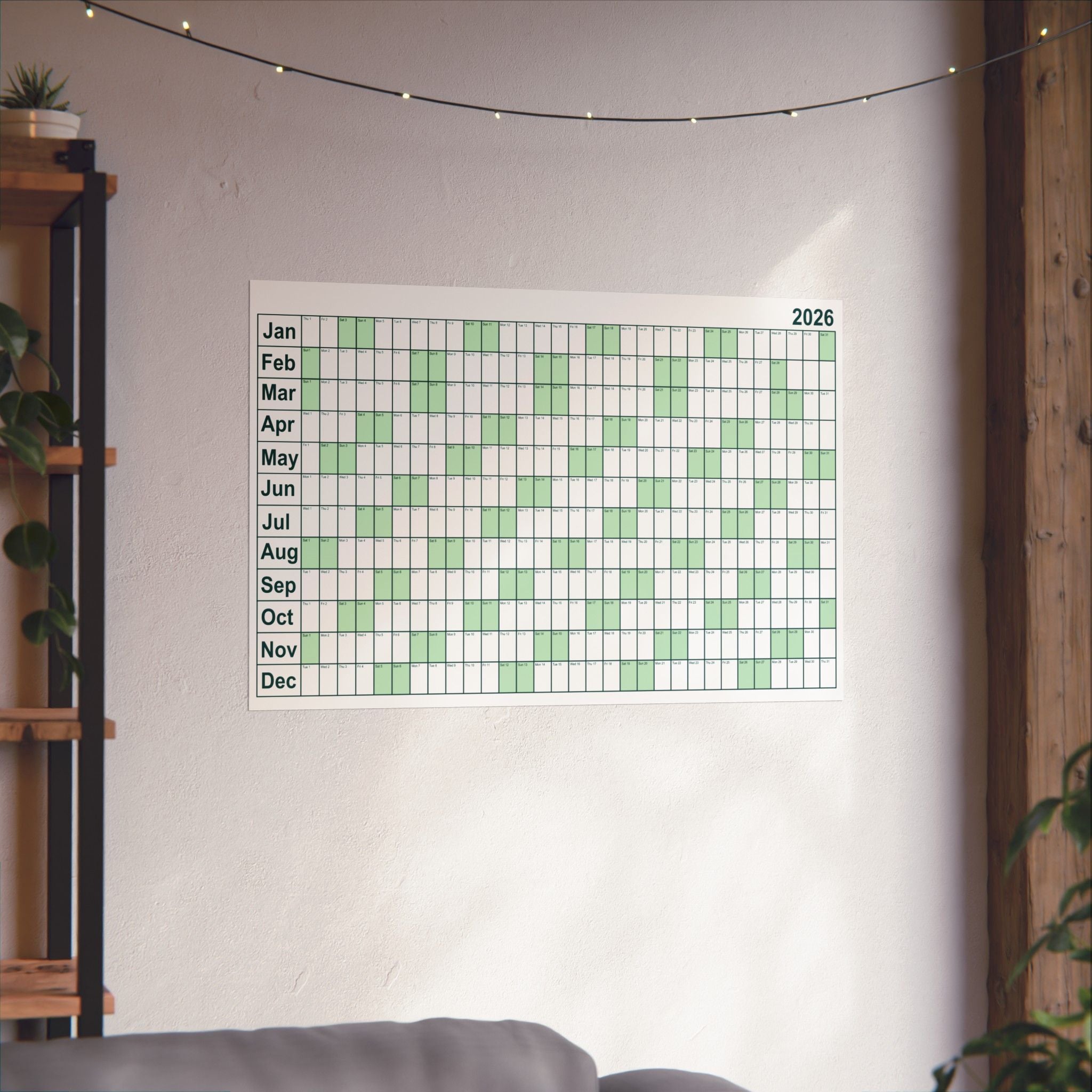 2026 Yearly Wall Calendar - Green