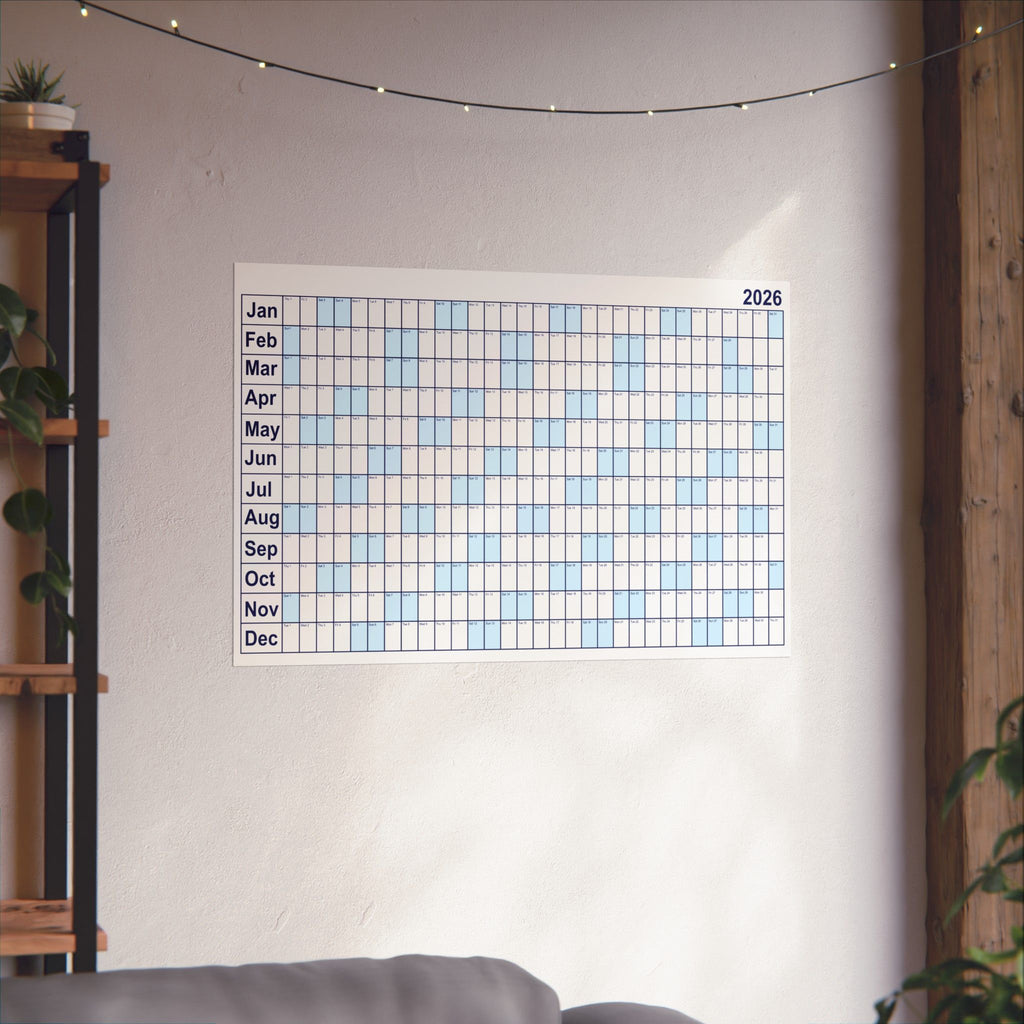 2026 Yearly Wall Calendar - Blue