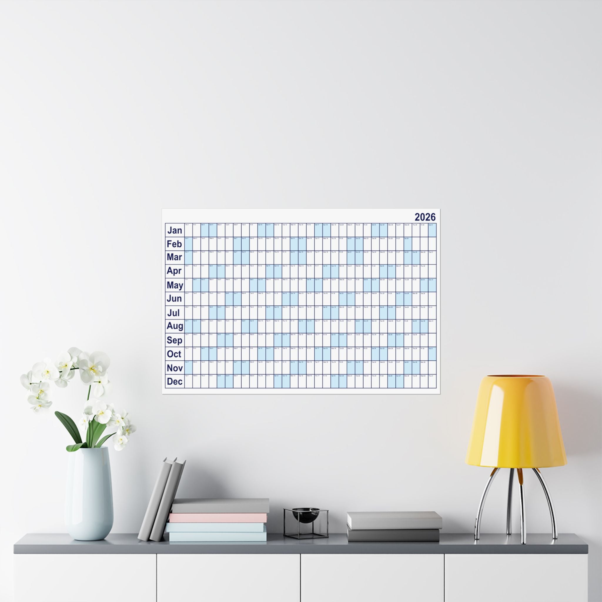 2026 Yearly Wall Calendar - Blue